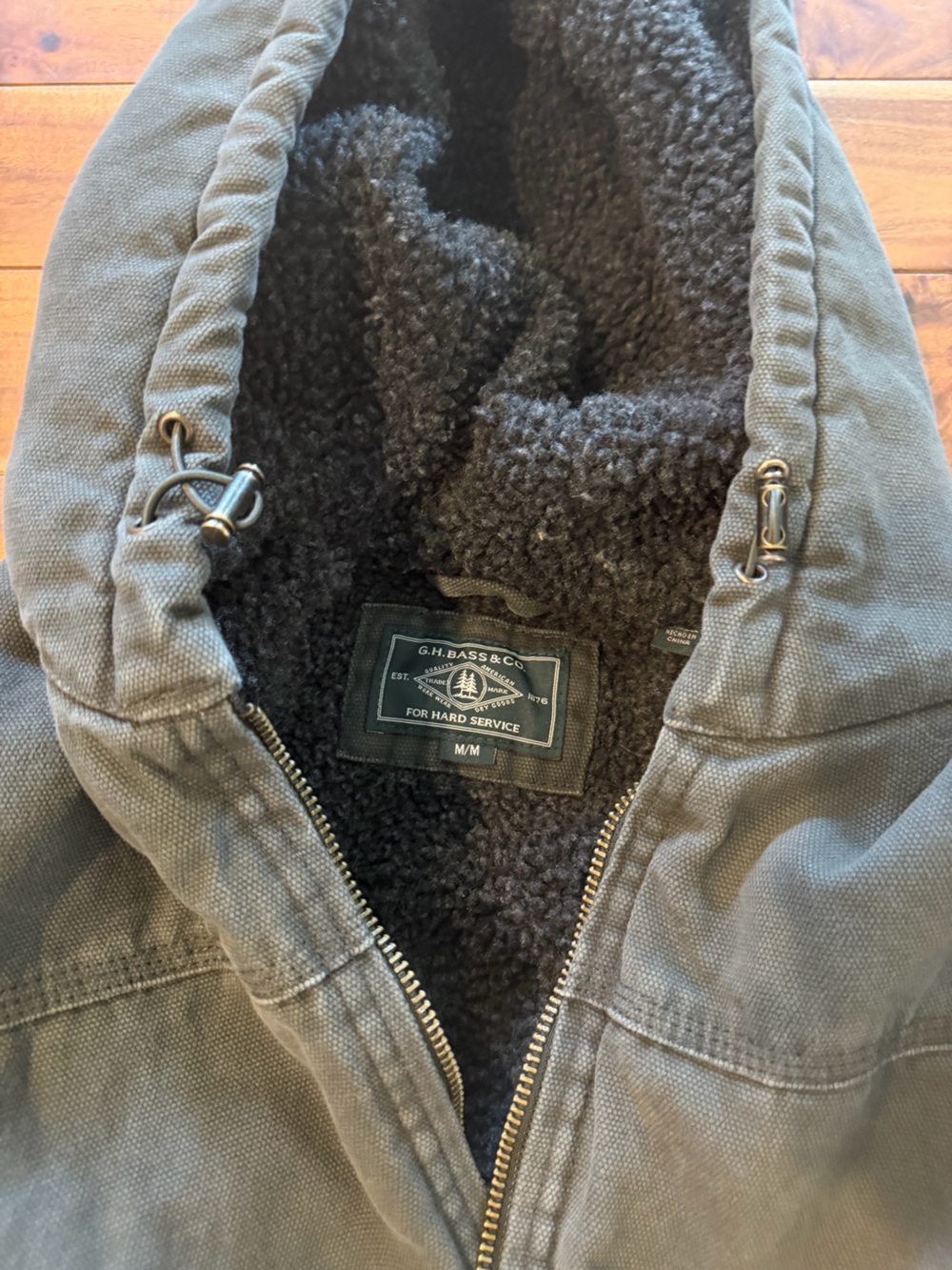 G.H. Bass Dark Brown Sherpa-Lined Hooded Jacket men's medium - Picture 2 of 2